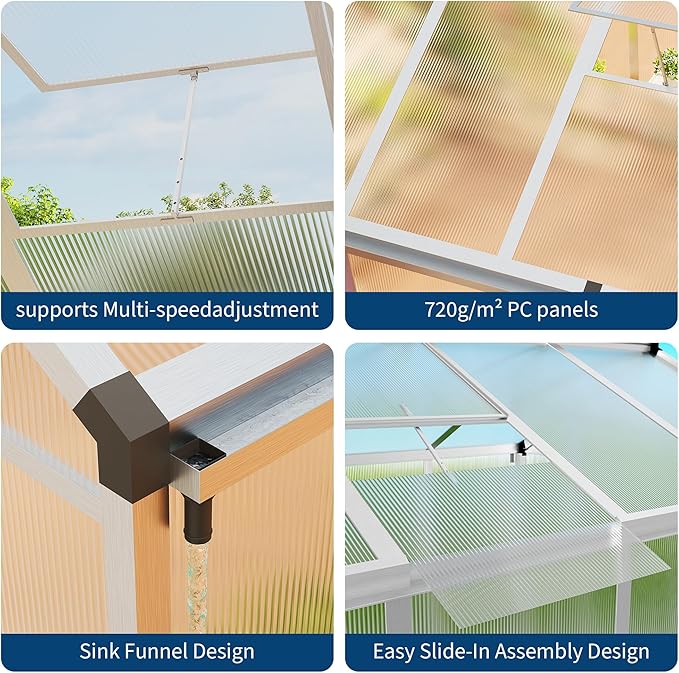 8x10 FT Greenhouse for Outdoors, Polycarbonate Flower Greenhouse with Roof Vent, Push-Pull Lockable Door, Aluminum Walk-in Greenhouses for Outside Garden Backyard, Patio, Lawn, Silver