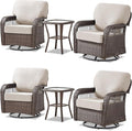 Patio Furniture Sets, 4 Pieces Wicker Outdoor Furniture with Patio Sidetables - 360 Degree Swivel Rocking Chairs and Rattan Side Table for Garden, Porch, Backyard, Beige/Brown Wicker