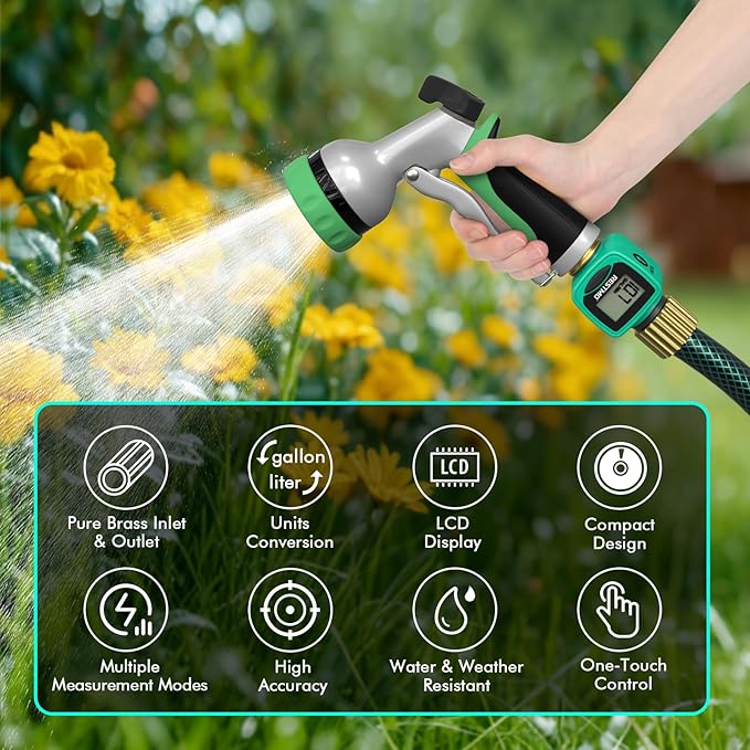 [2 Pack] RESTMO Water Flow Meter, Pure Brass Inlet & Outlet | 4 Measure Modes | Display Gallon/Liter Usage and Flow Rate | Ideal to Outdoor Garden Hose, Lawn Sprinkler Watering, RV Water Tank Filling