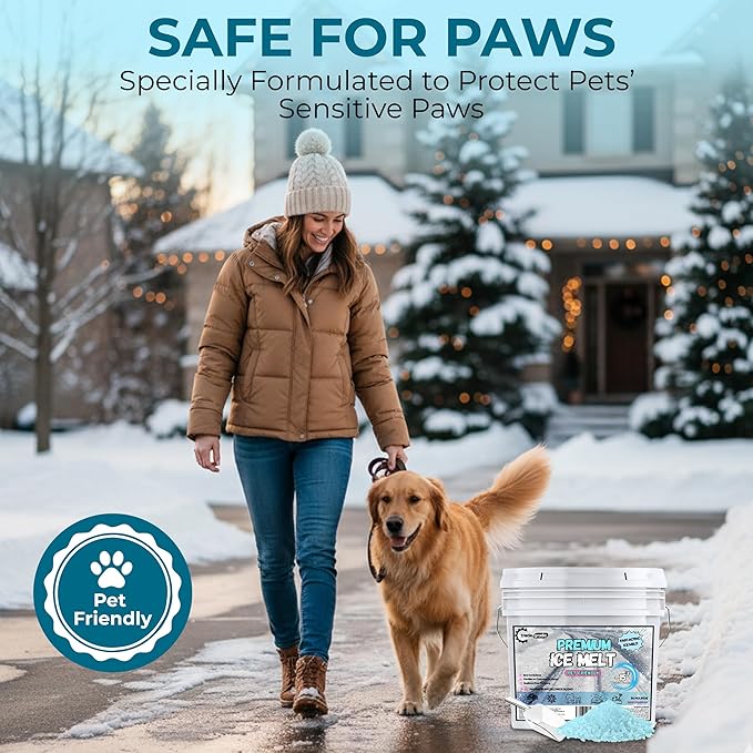 Ice Melt for Snow Pet Friendly - Fast Acting Magnesium Chloride Ice Melt Salt, Snow Salt 15lb Bucket with Scoop