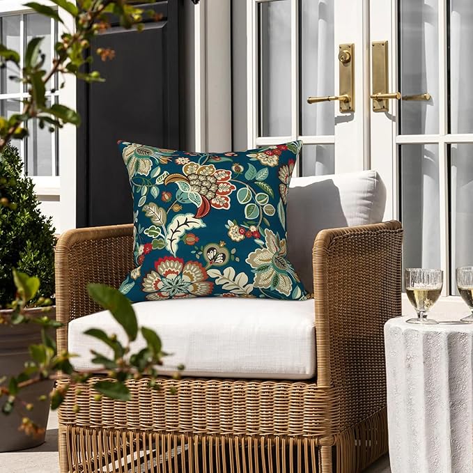 LVTXIII Outdoor Throw Pillow Covers 20 x 20 Inch, Covers ONLY Modern Cute Pattern Decorative Square Toss Pillow Case Pack of 2 for Home Patio Garden Sofa Bed Furniture, Peacock Blue