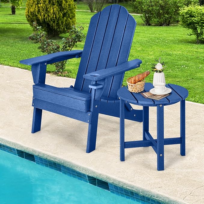 Tangkula Round Outdoor Side Table, 18 Inch Weather Resistant HDPE Adirondack Table, Outdoor Indoor Chairside End Tables, Patio Side Table for Lawn Garden Balcony Backyard, Easy Assembly (1, Navy)