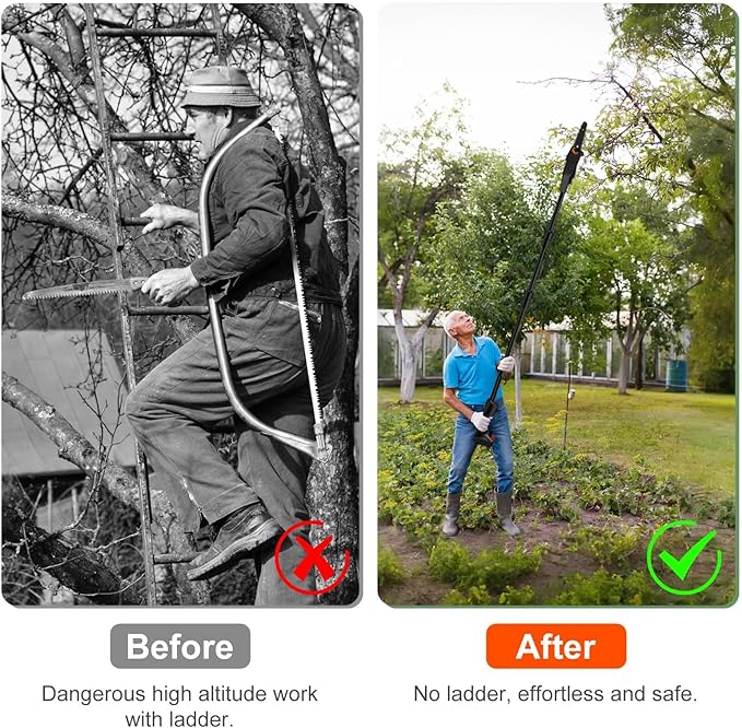 Pole Saw, 2025 Upgraded 6-Inch Cordless Pole Saws for Tree Trimming, 13-Feet MAX Reach Electric Pole Saw, 33ft/s Cutting Speed, Pole Chainsaw Tree Trimmer with 2Pcs 3000mAh Battery & Charger