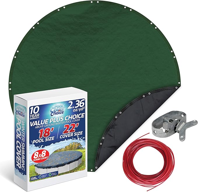 Winter Swimming Pool Cover for 18 ft Aboveground Round Pool Size, Value Plus Choice Series, Solid Material, Color - Evergreen, Pool Cover Choice 3218-4CHOICE
