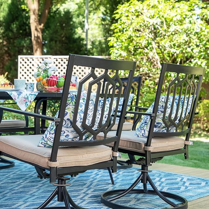 PHI VILLA 7 Piece Patio Dining Set,1 Extendable Dining Table and 6 Swivel Patio Dining Chairs Support 300 lbs for Outdoor Backyard Bistro Furniture Set with Cushion
