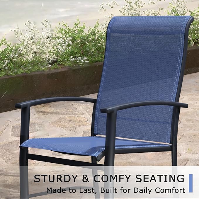 Outdoor Dining Chairs Set of 2, Stackable Patio Chairs with Metal Frame & Textilene Fabric, Perfect for Patio Garden Deck, Blue