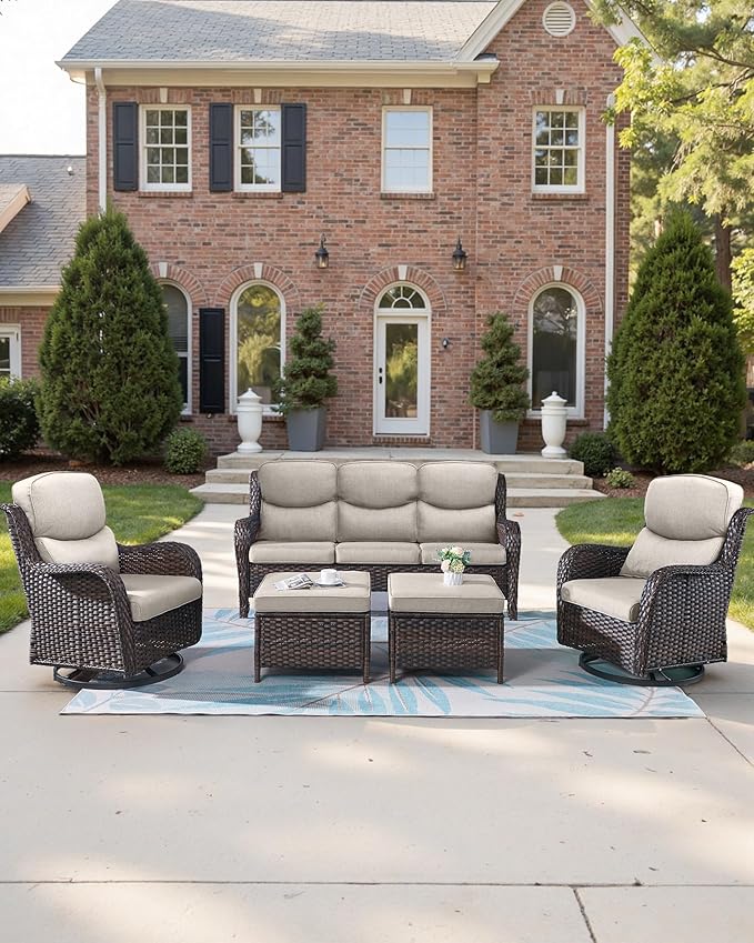 Pop 22x25/22x24 Outdoor Furniture Cushions Set of 6 - Comfortable Patio Chair Cushion for Rattan Wicker Dining Rocking Swivel Chairs Loveseat Couch L-Shape Sectional Sofa - Beige/Smile