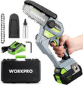 WORKPRO Mini Chainsaw, 6.3“ Brushless Cordless Power Compact Chain Saw with 4.0Ah Battery, 20V One-Hand Operated Portable Wood Saw with Replacement Chain for Garden Tree Branch Pruning, Wood Cutting