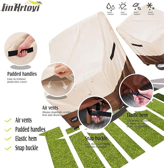 Outdoor Chair Covers 2 Pack, (30W x34D x38H inches)100% Waterproof Heavy Duty Patio Furniture Covers ,Outdoor Furniture Covers Waterproof for Patio Chair Covers,Beige&brown