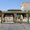 Domi Outdoor Living 12’ X 20’ Hardtop Gazebo, Outdoor Aluminum Frame Canopy with Galvanized Steel Double Roof, Outdoor Permanent Metal Pavilion with Curtains and Netting for Patio, Backyard and Lawn