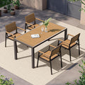 Outdoor Dining Set, Patio Table and Chairs of 4, Aluminum Outdoor Furniture Set with Umbrella Hole, HDPS Patio Dining Table Set for 4 (Gray-Teak)