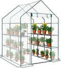 Outvita Walk-in Greenhouse, Outdoor Durable PE Plant Green House for Frost Protection with 3 Tiers 8 Shelves, Shelf Clips, Roll-up Zipper Door, 56"x56"x77" White