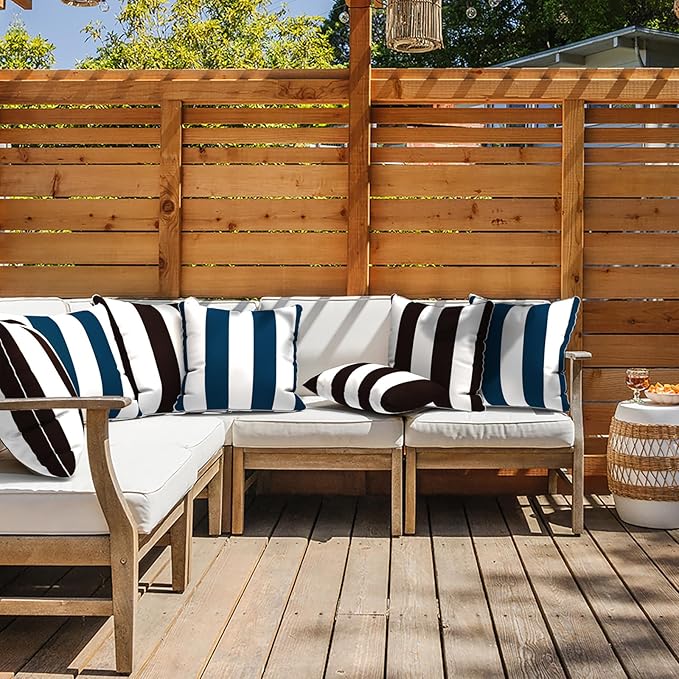 LVTXIII Outdoor Throw Pillows 18x18 Patio Waterproof Square Pillows with Piping Fade Resistant Accent Pillow for Spring Summer Garden Decoration, Set of 2, Cabana Black