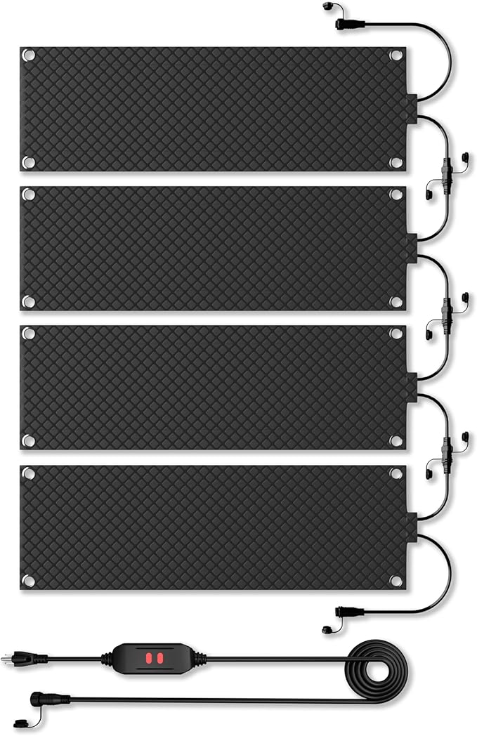Heated Snow Melting Mat for Stairs, 4 Pack 10" x 30" Heated Outdoor Mat Graphene 2.0 Snow and Ice Melting Mat, Connectable for Outdoor Steps, Walkway, Decks