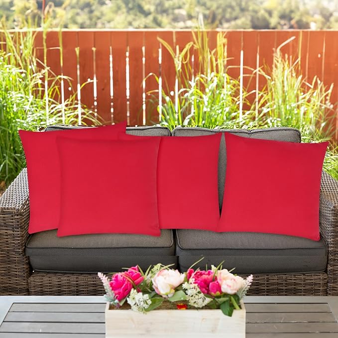 Covers & All Premium Square Throw Pillow Inserts with Covers Set of 4, 16 x 16 Inches Red, Decorative Cushions for Couch Sofa Home Decor Office Travel UV Resistant Waterproof Soft Cushions Pillows