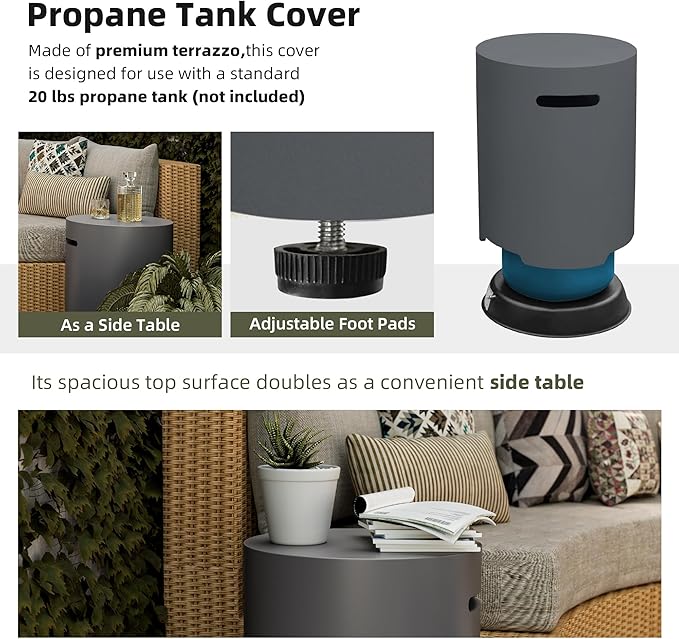 UPHA 42-inch Outdoor Propane Gas Fire Pit Table 50000 BTU Concrete Round FirePit for Outside Patio with Propane Tank Cover, Blue Glass Rocks, Rain Cover, Grey