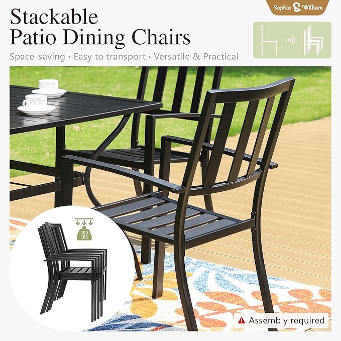 Sophia & William Round Patio Table and Chairs Set, Outdoor Dining Set for 6, 7 Piece Metal Patio Furniture, 54" Black Table(Stripe)