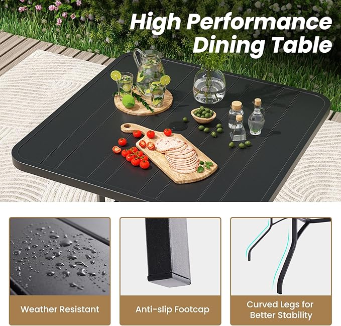 Soohow Patio Dining Table 35"x35", Square Outdoor Dining Table with 1.57" Umbrella Hole, Metal Outdoor Furniture for Patio, Graden, Backyard and Poolside, Weather-Resistant