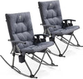 EVER ADVANCED Oversized Folding Rocking Camping Chairs Set of 2, Padded Portable Rocker Chair for Patio, Lawn and Outdoors, Heavy Duty Hard Armchair for Adults Supports 400lbs, Grey