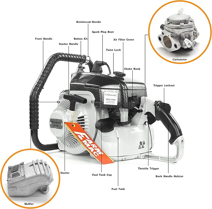 FARMMAC F070W Gas Chainsaw with 36 Inch Alloy Solid Bar, 105cc 2-Cycle Gasoline Power Chain Saws, 4.8KW 6.5HP Power Chain Saw for Milling Work, All Parts Compatible with MS070 090 Neotec NS8105