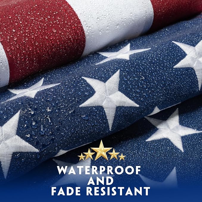 American Flag 3x5 Ft for Outside Longest Lasting- Ultra Durable, Tear-Proof Heavy Duty Spun Polyester US USA Flags - Fade Resistant, Embroidered Stars, Sewn Stripes, Brass Grommets - Outdoor Decor