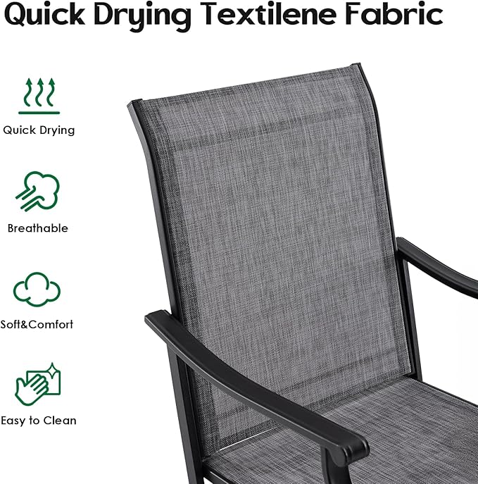 Patio Swivel Chairs Set of 6, Outdoor Dining Chairs with Textilene, Swivel & Rocker Metal Outdoor Patio Dining Chair All-Weather for Backyard, Gray Fabric with Black Frame