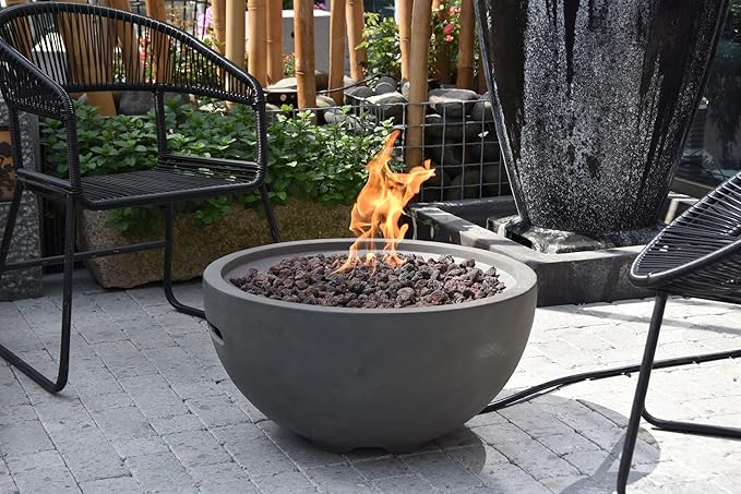 AMS Fireplace | Modeno Nantucket Package | Light Gray Liquid Propane Gas Fire Pit Table for Outside Patio Bundle with Tank Cover and SS Burner Lid | Free Ice Bucket