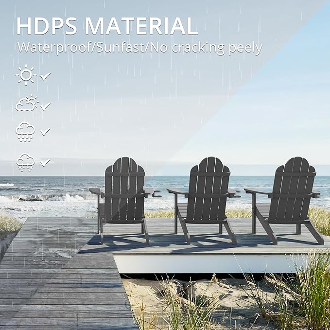 LUE BONA HDPS Adirondack Chairs Set of 8, Fire Pit Outdoor Chair Weather Resistant with Cup Holder, Modern Plastic Chair Plastic for Patio, Deck, Proch, 350LBS, Dark Gray