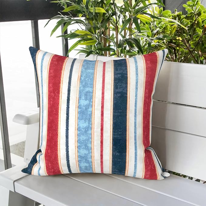 LVTXIII Outdoor Throw Pillows, Decorative Throw Pillows with Inserts, 20"x20" Square Pillows for Bed, Couch, Sofa and Patio Furniture, Set of 2, Stripe Red Blue