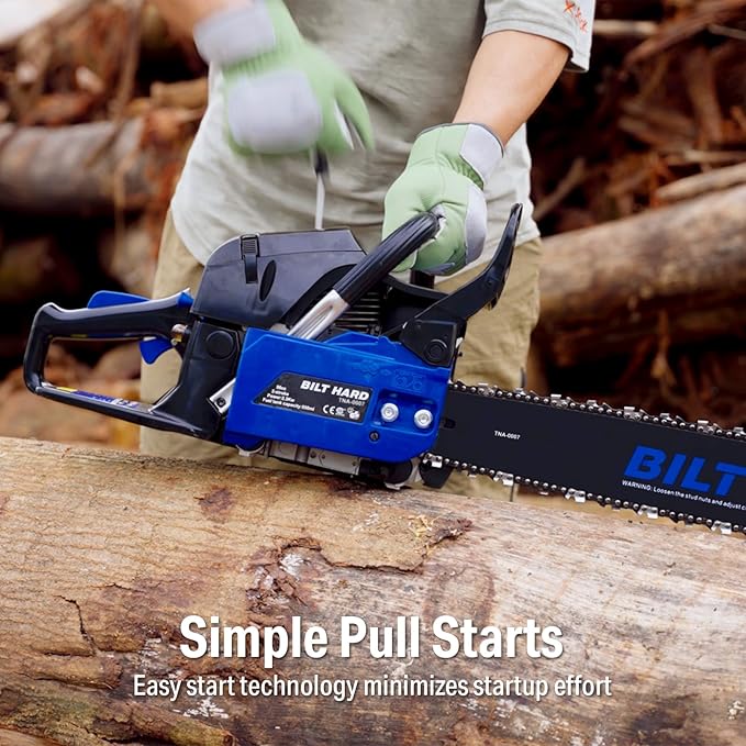 BILT HARD 18 Inch Gas Chainsaw, 46cc 2.4 HP Gas Power Chain Saw with Automatic Oiler, 2-Cycle Engine, Petrol Handheld Gasoline Chainsaws for Wood Cutting