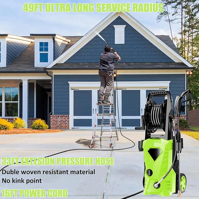 5000PSI Electric Pressure Washer 2025 2.8GPM High Power Washer with 4 Pressure Nozzle and Soap Bottle for Home, Car Washing, Fence Cleaning, Patio (Green)