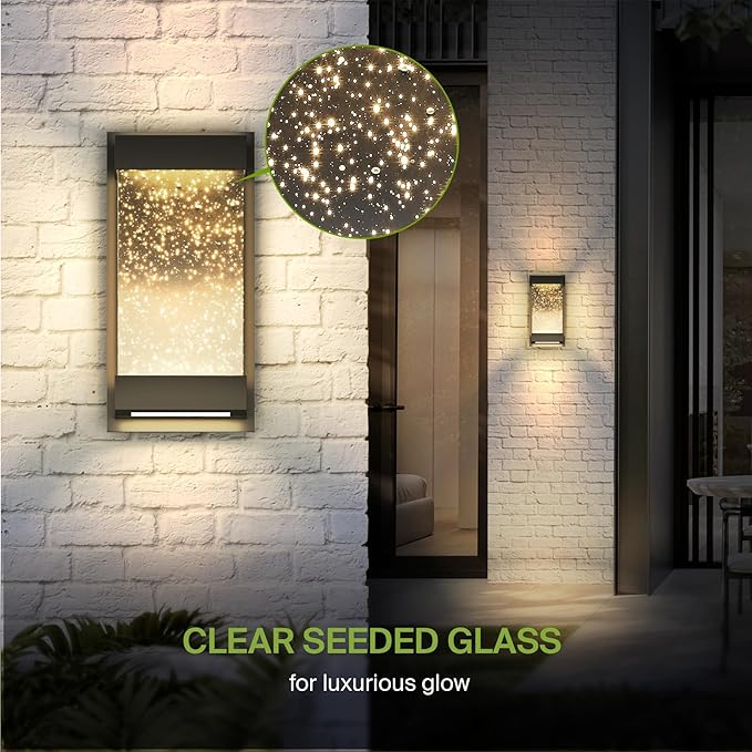 ASD LED 12 Inch Bubble Glass Wall Light Fixture | 22W 500LM 3000K-5000K 120V | 3CCT, Waterproof, Dimmable, Up-Down Glow, ETL Listed | Exterior Flush Mount Sconce, Outdoor Lighting | Black, 4 Pack