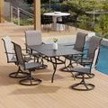 7-Piece Outdoor Dining 6 Swivel Chair and 63.5'' Rectangular Table with All Weather Frame for Backyard Front Porch Pool Deck Outdoor Furniture Set - Grey Style2