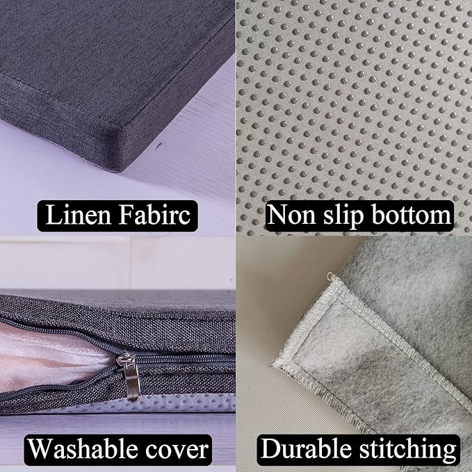 36 x 12 Inch Piano Bench Cushions for Indoor Furniture with Ties Non Slip Kitchen Dining Room Bench seat Cushion for Shoe Storage Ottoman Window Settee Pad, Gray