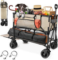 HOPERAN 400L XL Wagons Carts Foldable, 54" Extra Length Double Decker Collapsible Wagon Cart with Tailgate, 8" Big All-Terrain Wheels, 550lbs Load Utility Grocery Cart for Camping,Sports,Beach