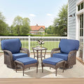 5 Pieces Patio Furniture Set Outdoor Sectional Sofa Couch with Rocking Swivel Chairs 5" Deep Seat Chairs, Modern Wicker Rattan Conversation Set, Blue/Brown Wicker