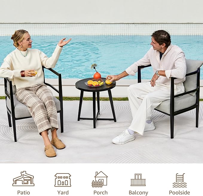 NATURAL EXPRESSIONS Outdoor Patio Furniture Conversation Sets 3 Pieces Patio Lawn Chair Set Porch Chairs with Metal Table for Balcony Yard Garden Lawn Poolside