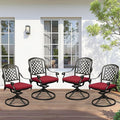 Set of 4 Cast Aluminum Patio Chairs with Cushions, All-Weather Aluminum Outdoor Swivel Chairs, Metal Outdoor Rocking Chairs for Backyard, Poolside and Bistro (Red, 4 Pieces)