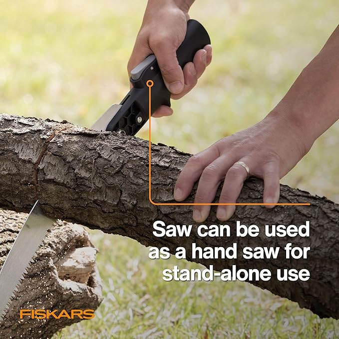 Fiskars XtendControl Extendable Tree Pruner (16 ft), Adjustable Branch Trimmer with Rotating Pruning Head, 15" X3 Double-Hooked Saw, 4-8 ft Extension Poles & Automatic Cord Reel for Precision Cutting