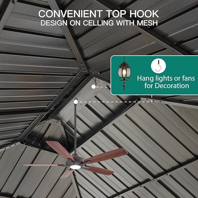 Outdoor Gazebos Canopy 10 x 10 ft Permanent with High Strength Aluminum Frame, Iron Double-Roof, Pavilion with Curtain and Netting for Patio, Lawn, Deck, Garden