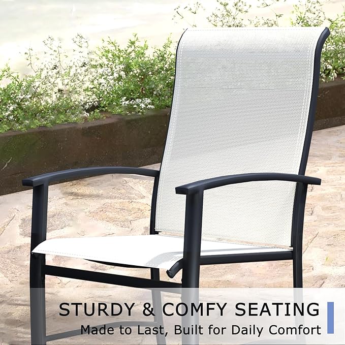 Outdoor Dining Chairs Set of 2, Stackable Patio Chairs with Metal Frame & Textilene Fabric, Perfect for Patio Garden Deck, Oyster