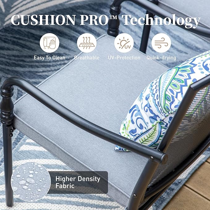 Patio Table and Chairs Set of 4, All-Weather Breathable Metal Mesh Patio Chair with Gourd-Shaped Armrests, 42x42 Round Table with Umbrella Hole, 5 Pcs Metal Frame Patio Dining Set
