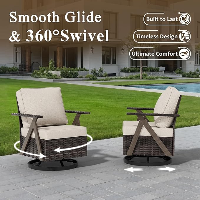 Outdoor Swivel Rocker Chairs Set of 4, Wicker Swivel Patio Chair with Ottomans, Patio Furniture Set for Outside Backyard