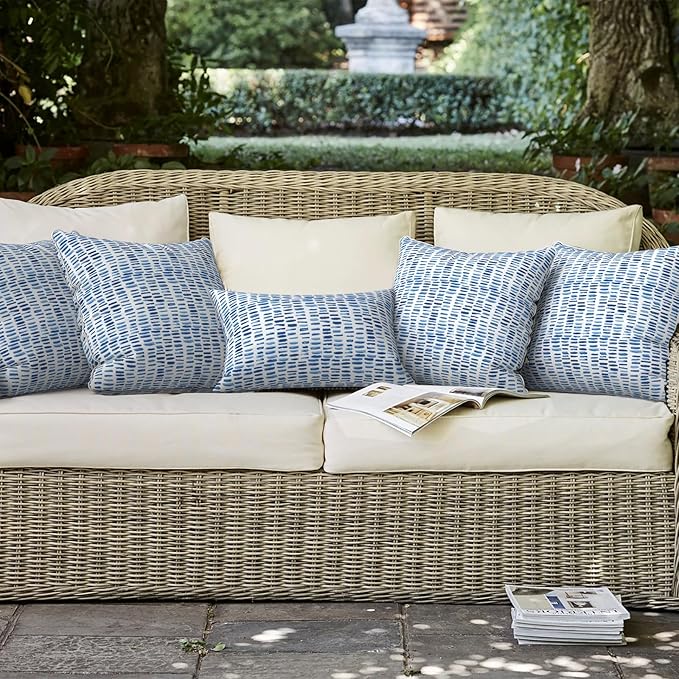 LVTXIII Outdoor Throw Pillows 20x20 Patio Waterproof Square Pillows with Piping Fade Resistant Accent Pillow for Spring Summer Garden Decoration, Set of 2, Pebble Blue