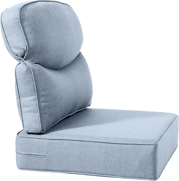 Luxury 22x24/22x25 6-Inch Smile Outdoor Cushions - 1 Set Deep Seat Water-Resistant Patio Chair Cushion for Wicker Rattan Wood Metal Furniture Chair Glider Rocker Loveseat Sofa - Baby Blue