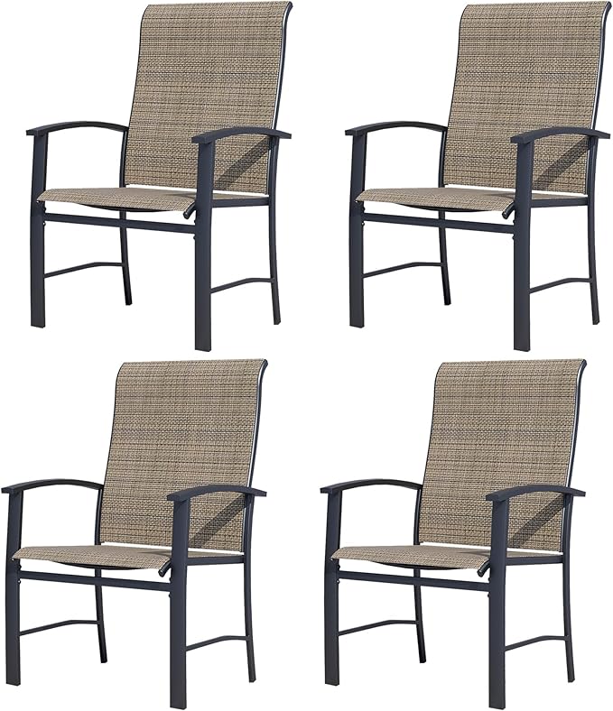 Outdoor Dining Chairs Set of 4, Stackable Patio Chairs with Metal Frame & Textilene Fabric, Perfect for Patio Garden Deck, Mocha