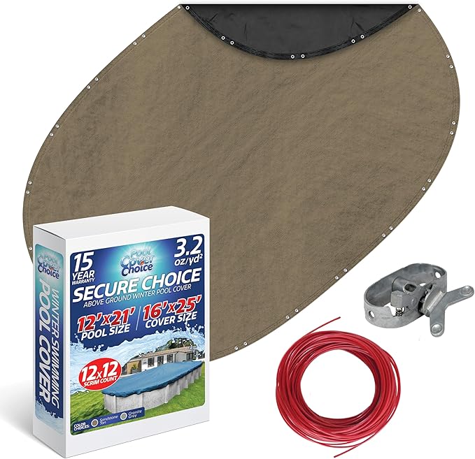 Winter Swimming Pool Cover for 12 ft x 21 ft Aboveground Oval Pool Size, Secure Choice Series, Solid Material, Color - Sandstone Tan, Pool Cover Choice 571221-4CHOICE