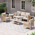 Aluminum Outdoor Patio Furniture Set, HDPE Rope 5 Piece Modern Sectional Conversation Sets with Dual-Layer Coffee Table, All Weather Patio Couch Set with Thick Cushions, Silver Frame, Beige