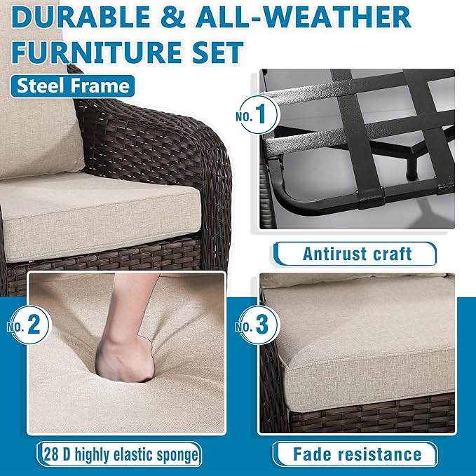 Vista Vibe Outdoor Patio 360 Degree Swivel Glider Rocker Chairs Set of 2, Washable Cushions, All-Weather & Steel Frame & Deep Seat Chairs, Balcony, Yard (Beige)