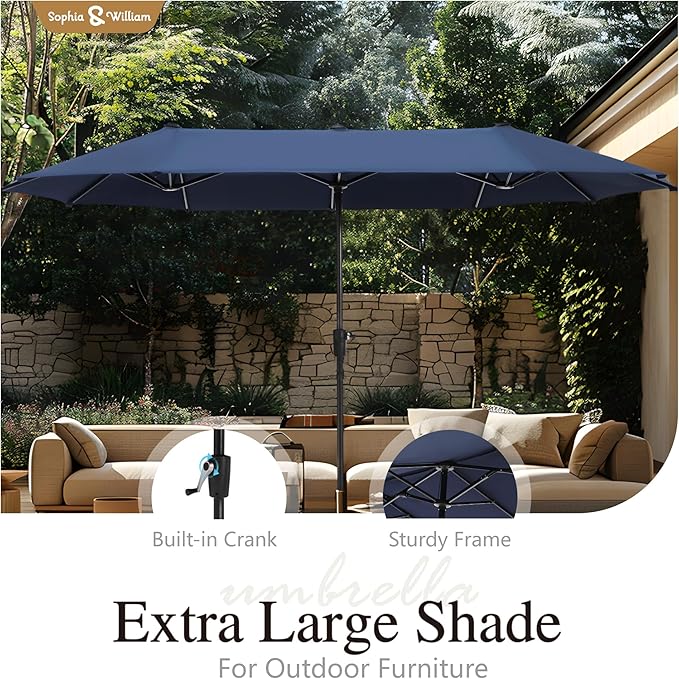 Sophia & William Patio Dining Set for 6 | 13ft Patio Umbrella NavyBlue | 4 Fixed Chairs | 2 Swivel Patio Dining Chairs | Removable Seat Cushions | Black 59" Patio Dining Table